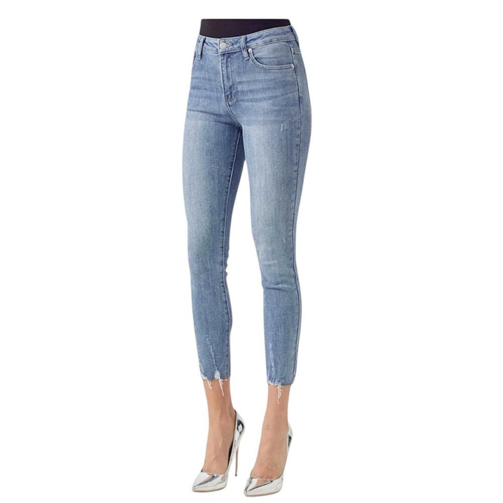 RISEN Mid-Rise Raw Hem Skinny Jeans size 31/13